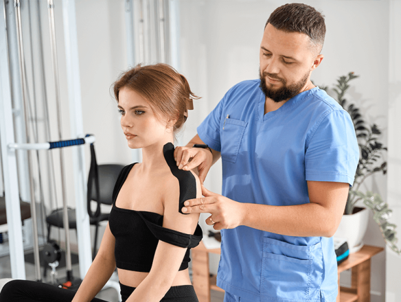physiatrist giving care to woman